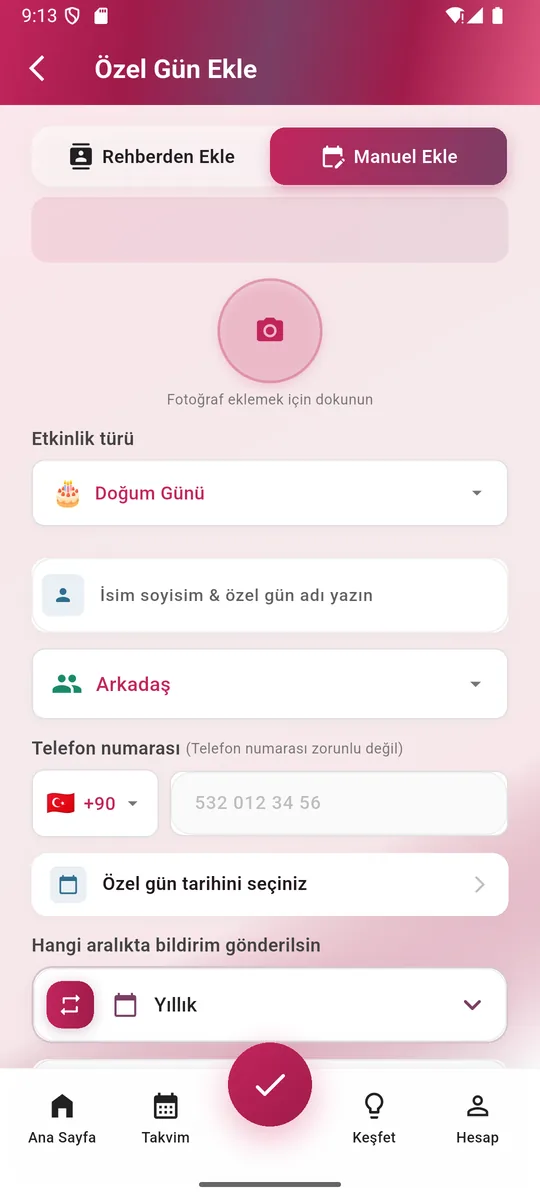 Özel gün ekleme formu